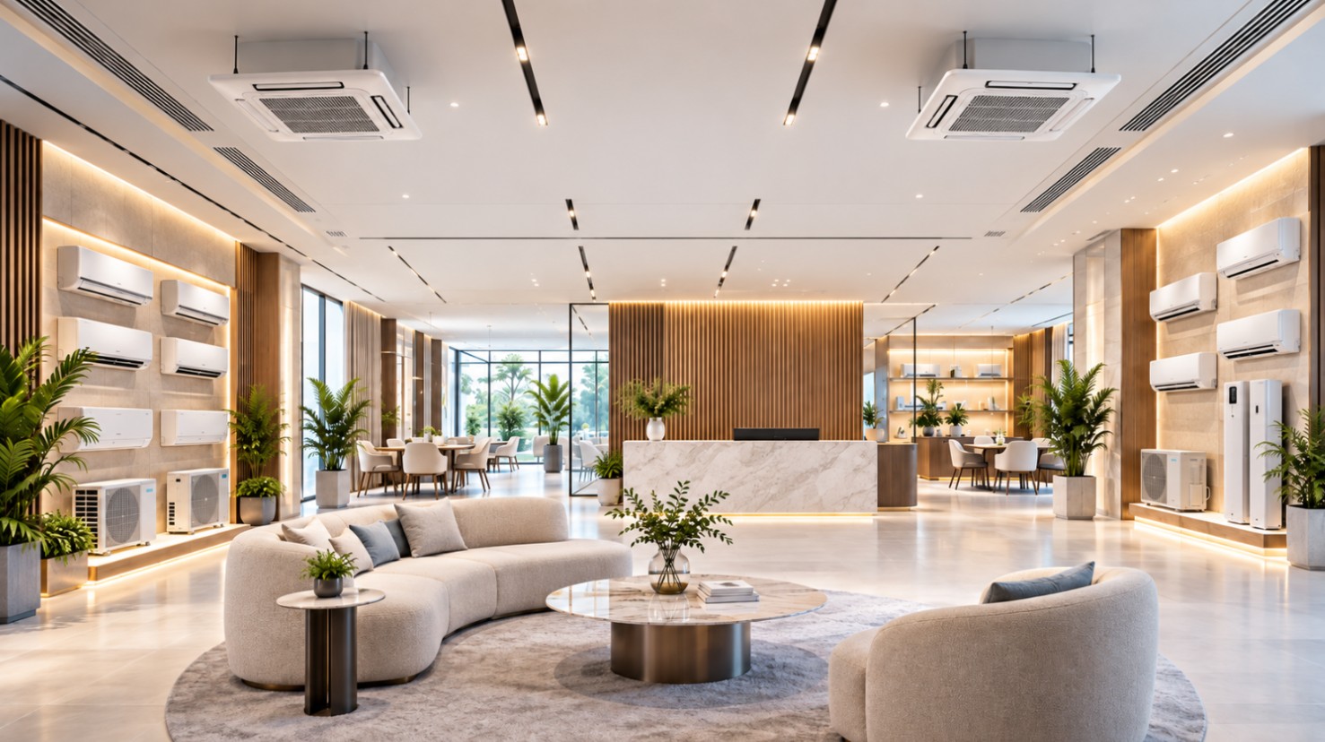 3 cách bố trí điều hòa cho showroom vừa đẹp vừa mát đều